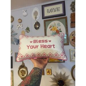 BLESS YOUR HEART Coquette Pink needlepoint Throw Pillow Cupcakes And Cashmere